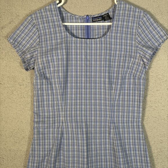 Vintage Patagonia Puckerware Dress Women’s Size 10 Blue Plaid Y2K 90 Cottage - Picture 5 of 13